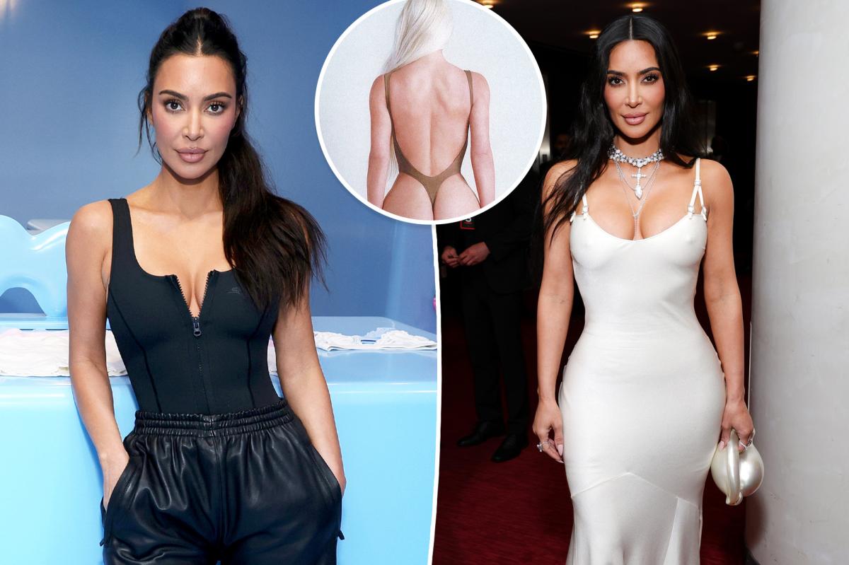 Kim Kardashian Models SKIMS Thong Bodysuit: Photos