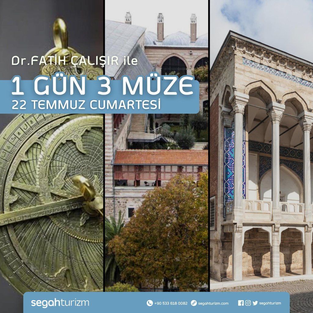 Yapacak daha iyi bir işiniz yok ise bu Cumartesi sizi müze gezmeye davet ediyorum.

Türk-İslam Eserleri Müzesi
Arkeoloji Müzesi
İstanbul İslam Bilim ve Teknoloji Tarihi Müzesi

8:30-16:30

Müze kartlarınızı unutmayın!