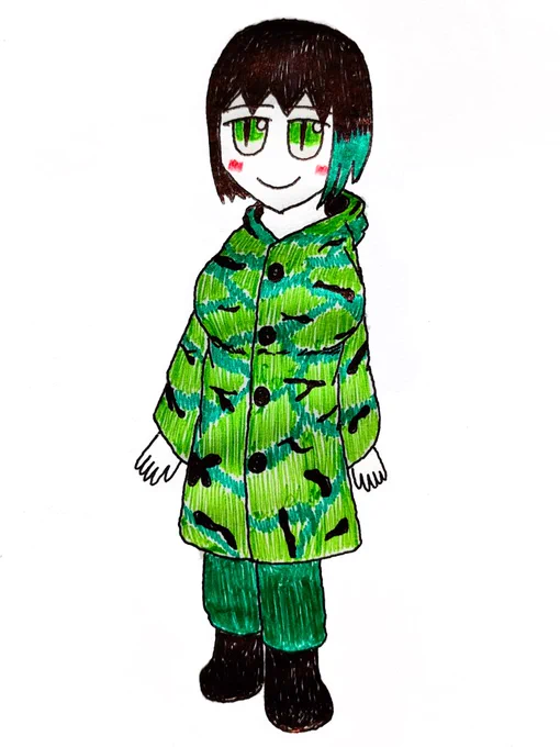 CoDモバイルに登場するUL736の擬人化なさろちゃん。迷彩は適当に…弾丸の雨を降らすので雨つながりでレインコートを着せている。