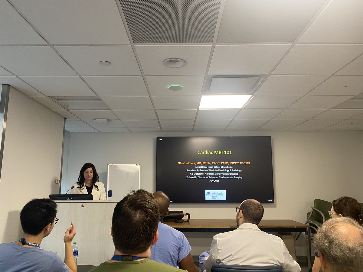 Our program director, @doctorginaL, delivering her fellow favorite Cardiac MRI 101 lecture to @SinaiCards @MSHCardsCT as part of the Summer Core Curriculum Series! Wonderful lecture by an expert educator!