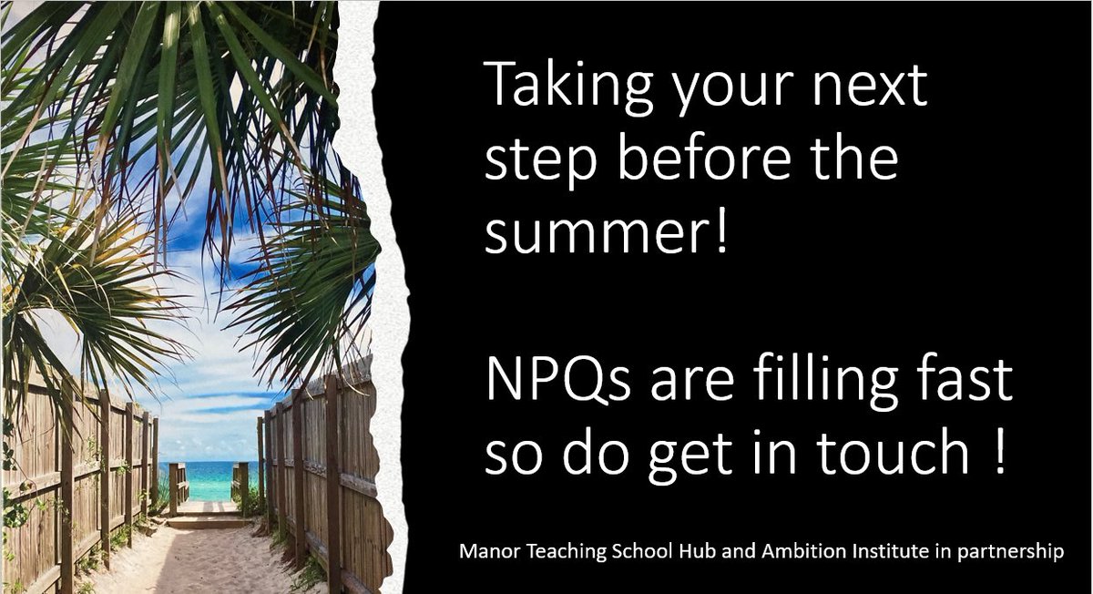 NPQs with <a href="/ManorTeach/">ManorTeachingSchoolHub</a> and <a href="/Ambition_Inst/">Ambition Institute</a> are filling up fast. To secure your place on NPQSL, NPQH and NPQLT register your interest before the summer ideally for your holiday piece of mind. manorteachingschoolhub.com/npq/