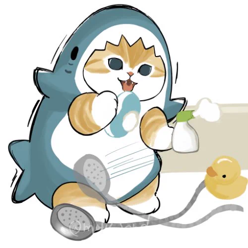 サメにゃんお風呂掃除をする