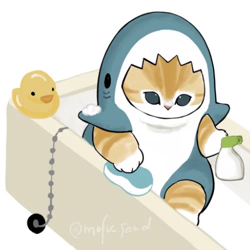 サメにゃんお風呂掃除をする