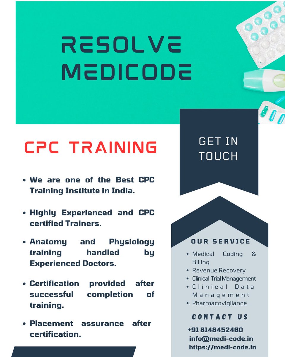ResolveMedicode's tweet image. The candidates interested in the certified professional jobs can apply for the CPC online training in our institution. We guide them with proper coaching and find their goals accomplished.

medi-code.in/training/cpc-t…

#CPCexamcoachingcenter #CPCexammodules  #Cpccertificationtraining