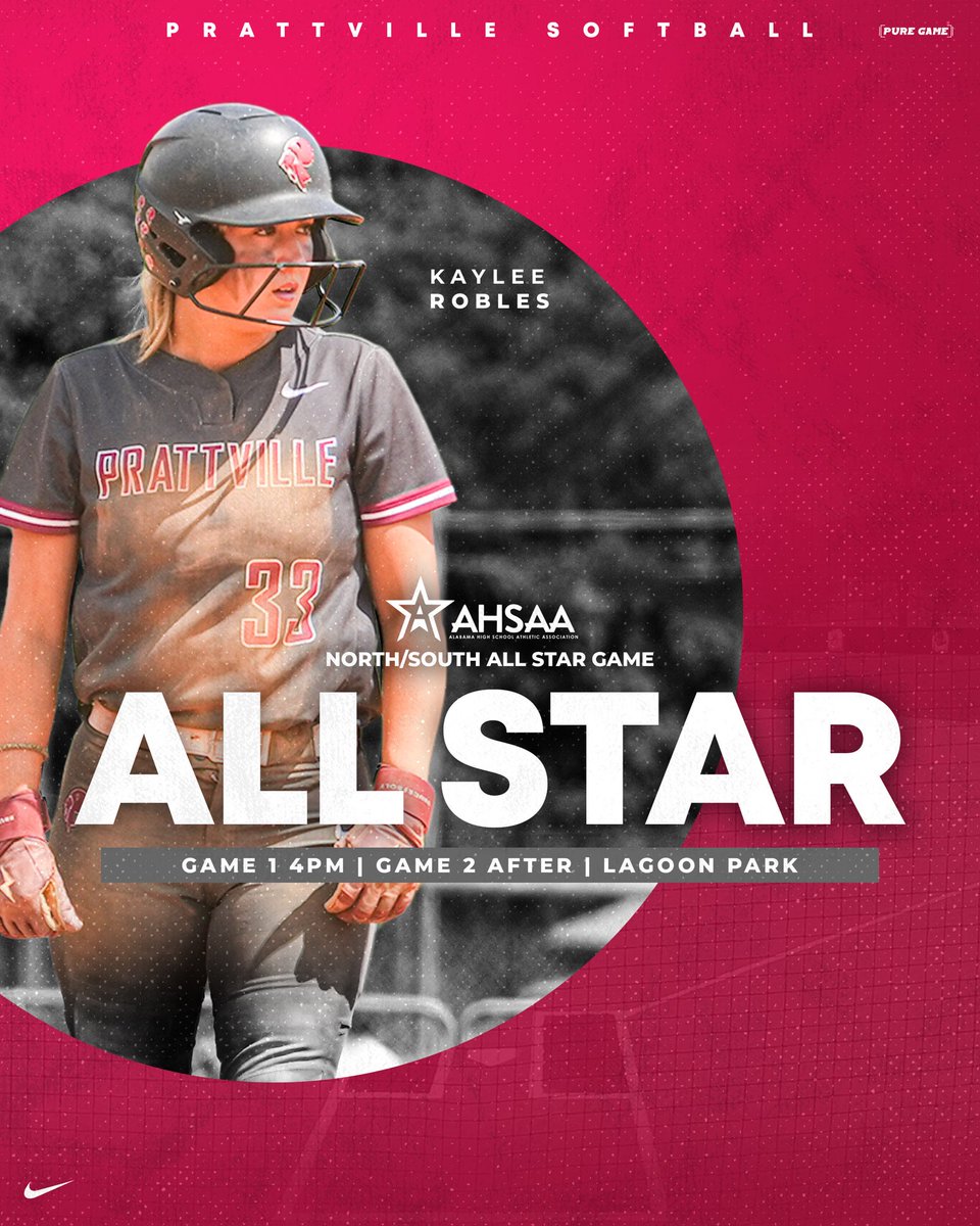 PrattvilleHS_SB's tweet photo. Come out tonight and support our own Kaylee Robles in the north/ south All-Star game tonight at Lagoon Park. 
First game starting at 4pm, second game is after!!!
#33s #SouthTeam #Robles #golionssoftball #allstarweek https://t.co/mAfHXKfryV