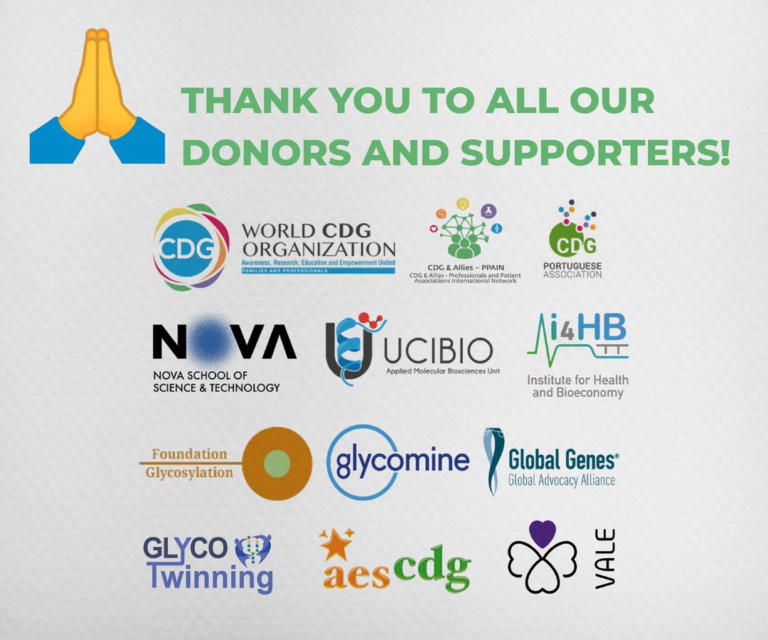 worldCDG's tweet photo. 🙌 Shout out 2 our donors & supporters! Thank you for making the #6thWorldConferenceonCDG possible, contributing to our shared mission to educate, empower, and create change for the #CDGcommunity
@GlycomineBio @GlobalGenes @GLYCOTwinning @UCIBIO_Research @theFoGsj
#RAREMeetUp https://t.co/0ODov1xQ8k
