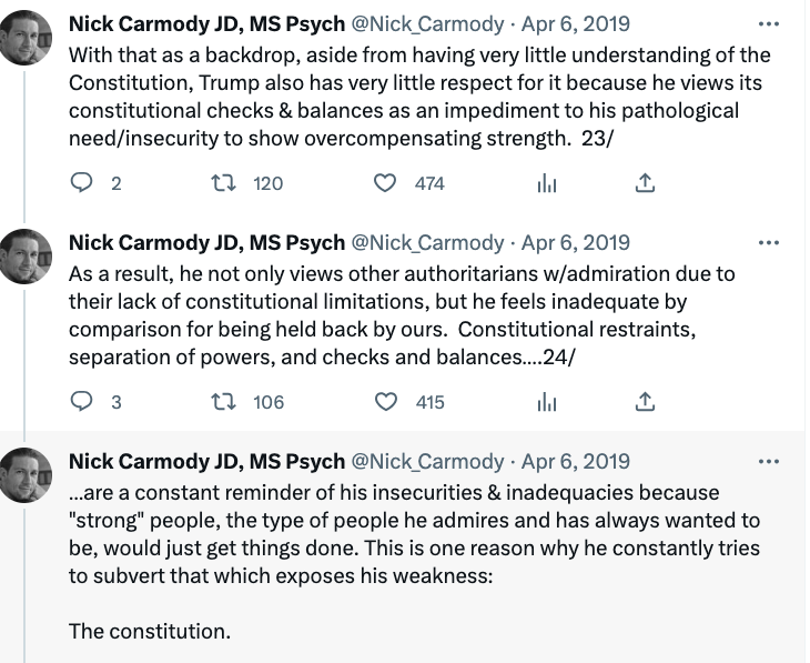 Nick_Carmody's tweet photo. @therecount Trump equates "brilliant".....w/ruling "1.4 billion people w/an iron fist.

A window into Trump's pathological insecurities:

strength=brilliance

Control/"strength"....not only alleviates his insecurities about his "weakness", it alleviates his insecurities about his ignorance. https://t.co/TPQHAPx73f