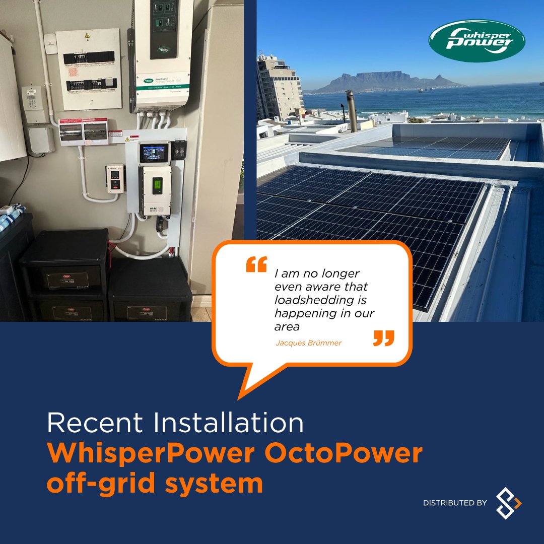 Jacques Brümmer, Southern Power's CEO, is no longer affected by loadshedding, after installing the WhisperPower OctoPower off-grid system in his home, saying 'My only regret is not having done it earlier.' #offgrid #loadshedding #alternativepower #lifestyle #OctoPower