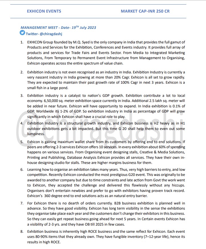 chiragdashj's tweet photo. Exhicon Events Key Takeways 
A critical Player in the Exhibition Industry, Proxy To India's GDP Growth #exhicon https://t.co/PWDSAYybdj