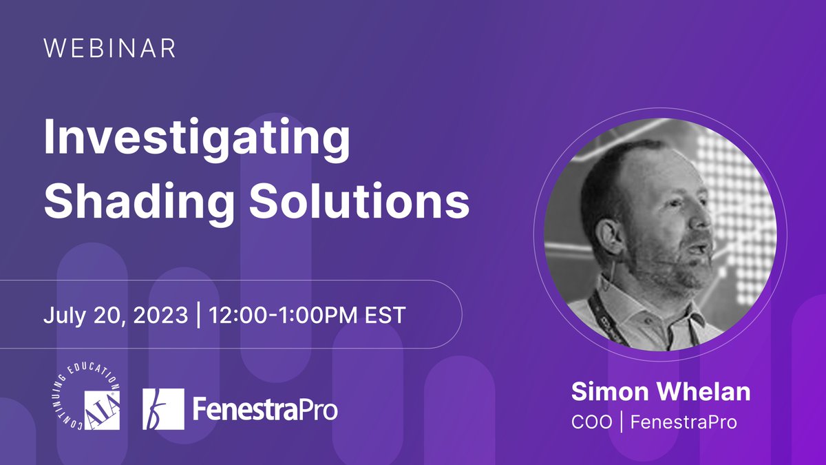 Join Simon tomorrow for a webinar on the impact of shading solutions. 

He will explore how different passive design strategies for a building envelope can significantly benefit designers.

It's not too late to register here: tinyurl.com/nup549fk