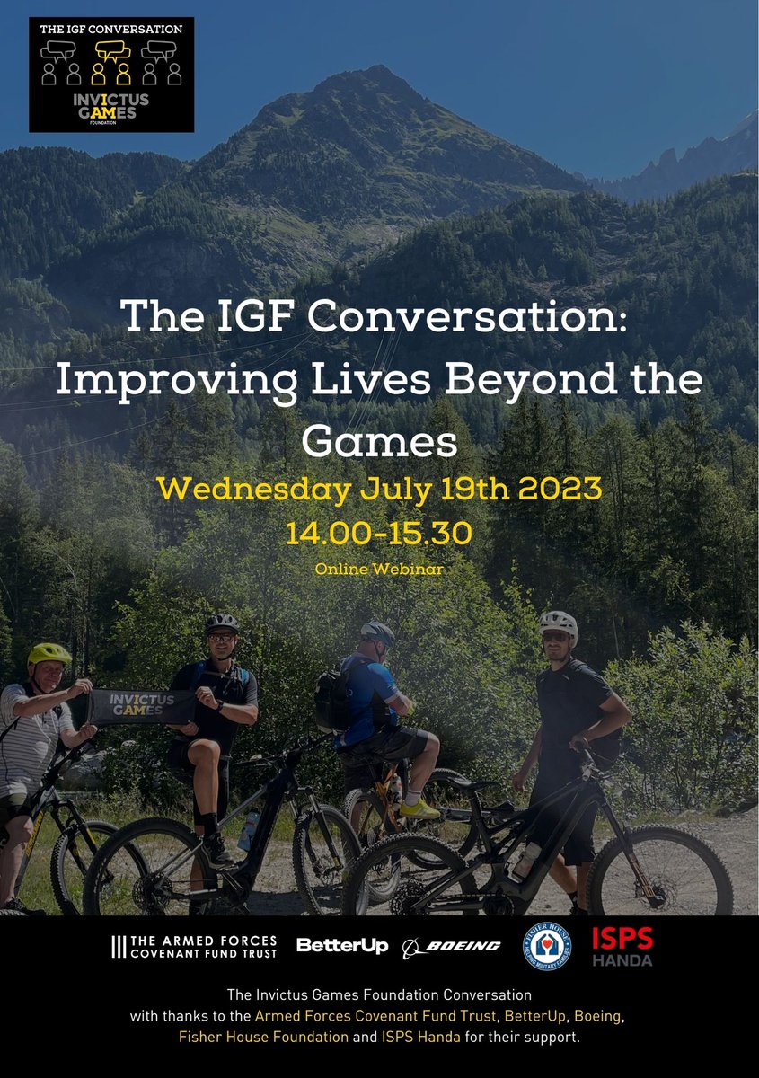 WeAreInvictus's tweet photo. We have just 1⃣ hour to go until the start of the #IGFConversation. 

We will be breaking down how we help the wounded, injured and sick service personnel community beyond the #InvictusGames. 💛🖤

You can still sign up for a free ticket here: https://t.co/1k8GOzvDja https://t.co/R47BcupgPX