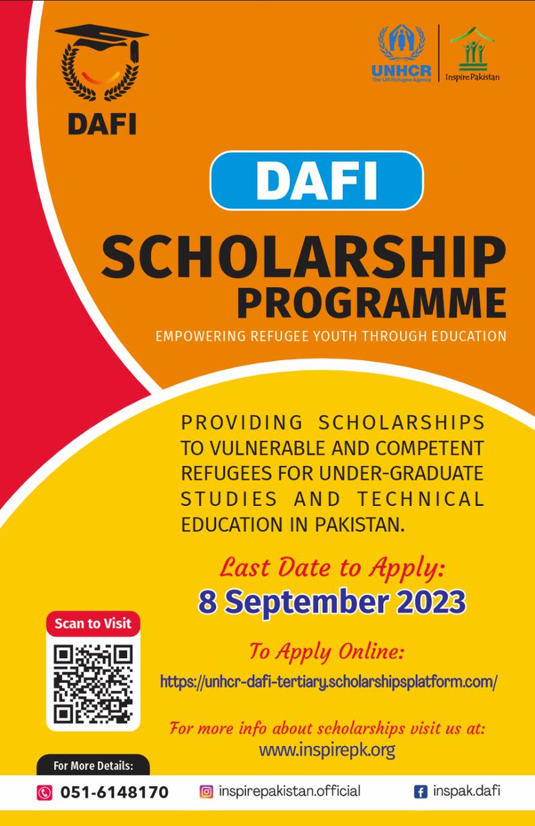inspak's tweet photo. 🌟 Seeking Higher Education Opportunities? Apply Now for DAFI Scholarship Program in Pakistan! 🎓
Apply now: https://t.co/woir9oCww2
#EducationForRefugees #RefugeeHigherEd #DAFI #DAFI2023
@UNHCRPakistan @GIZPakistan @inspak https://t.co/6y3ieSyQpl
