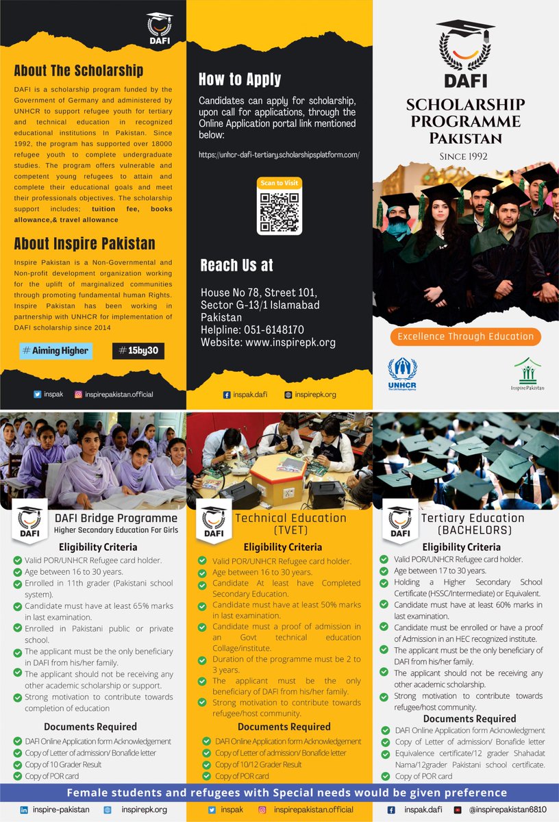 inspak's tweet photo. 🌟 Seeking Higher Education Opportunities? Apply Now for DAFI Scholarship Program in Pakistan! 🎓
Apply now: https://t.co/woir9oCww2
#EducationForRefugees #RefugeeHigherEd #DAFI #DAFI2023
@UNHCRPakistan @GIZPakistan @inspak https://t.co/6y3ieSyQpl