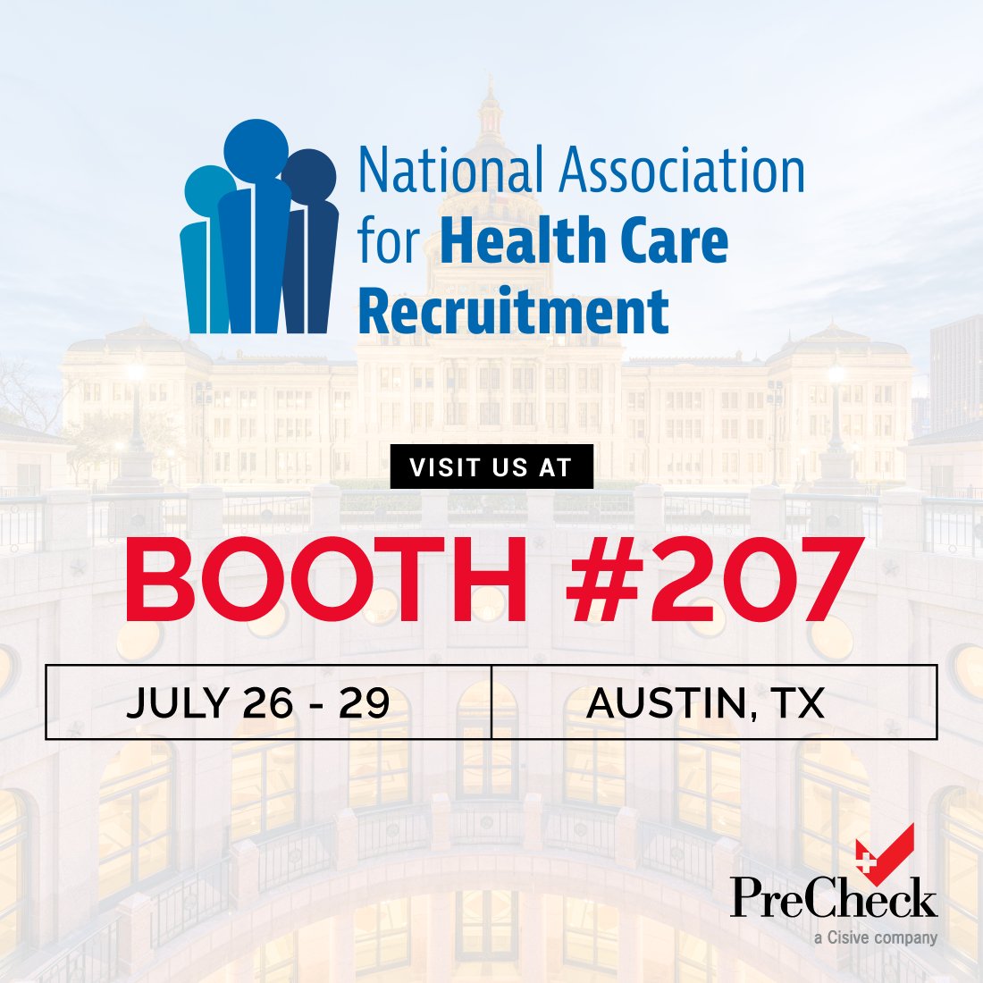 PreCheck will be exhibiting at the #NAHCR23 conference! Be sure to visit booth #207 to chat 1:1 with our team and discuss how we can help improve your #healthcarerecruitment process.