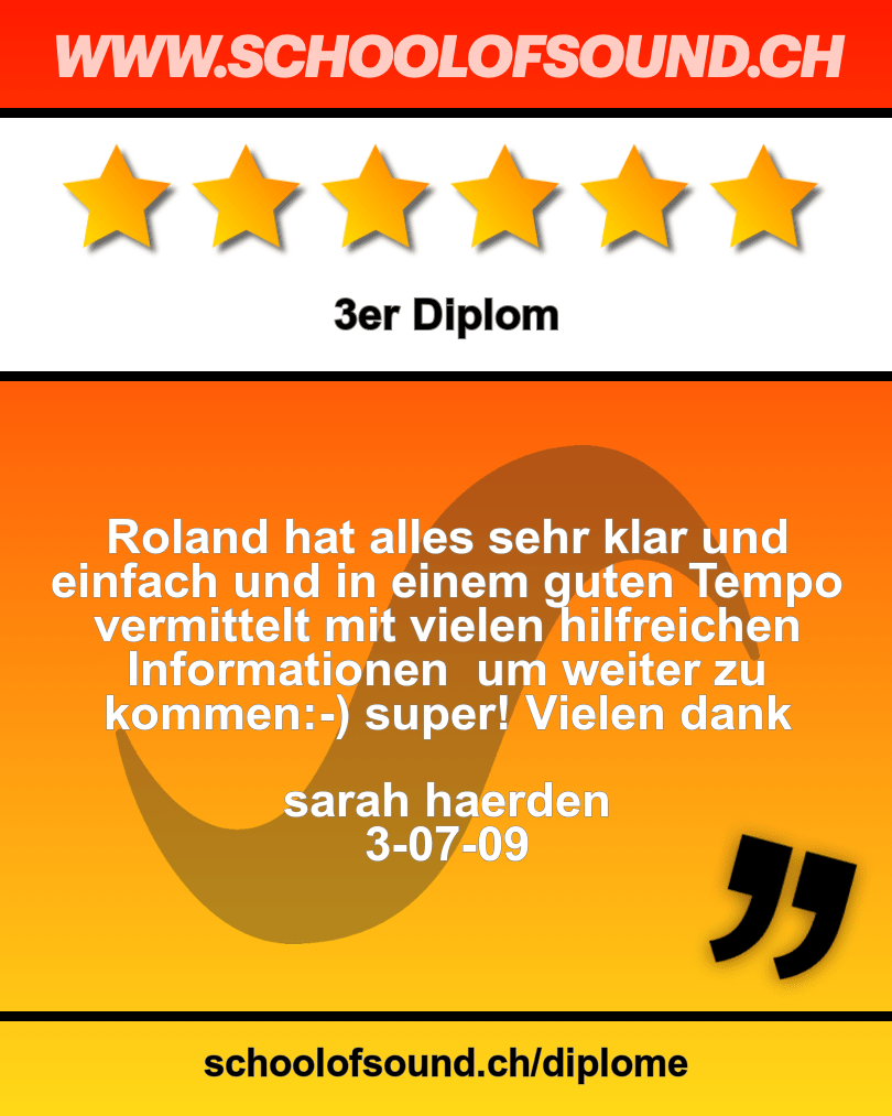 schoolofsoundch's tweet photo. "Roland hat alles sehr klar und einfach und in einem guten Tempo vermittelt mit vielen hilfreichen Informationen  um weiter zu kommen:-)
super..." -  Feedback von sarah haerden - 3er Diplom Zürich #feedback https://t.co/qGVryvGBrk https://t.co/4AH9XjjH5t