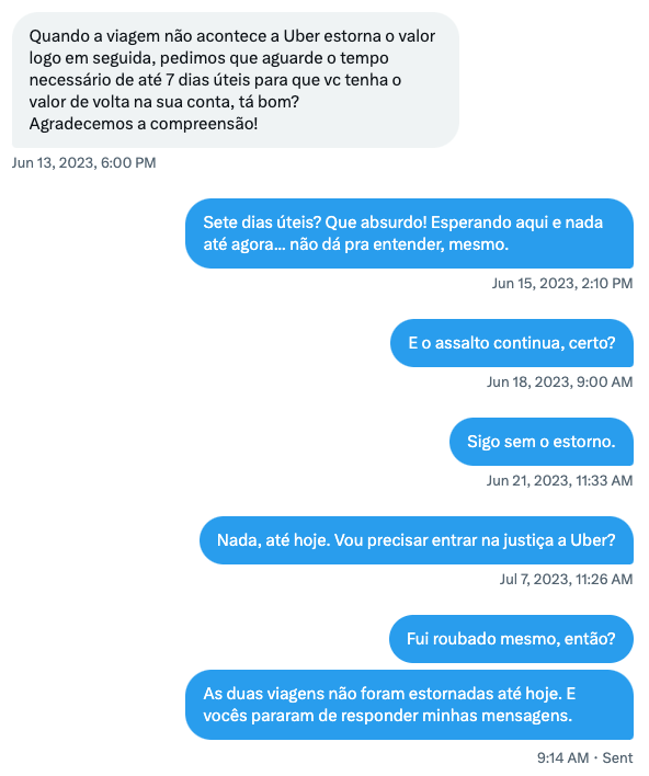 LeoPope's tweet photo. @Uber @Uber_Support @Uber_Brasil que me levou duas corridas que até hoje, 1 mês e 1 semana depois ainda não foram estornadas. Pensei que fosse uma marca grande, milionária, bem construída e segura. Não conseguem nem responder suporte... https://t.co/sNN3ieDoeq