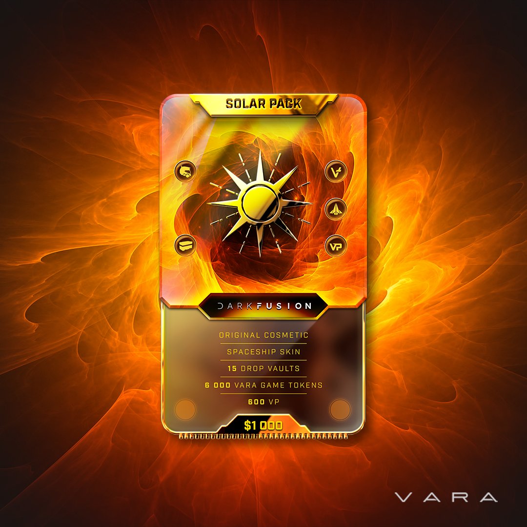 🌟 Unleash the power of the Solar Pack! 🚀💫  Don't miss this stellar opportunity! Grab your Solar Pack now and embark on an extraordinary journey with the VARA App! 📱🚀

#SolarPack #VARA #OriginalCosmetic #SpaceshipSkin #DropVaults #VARATokens