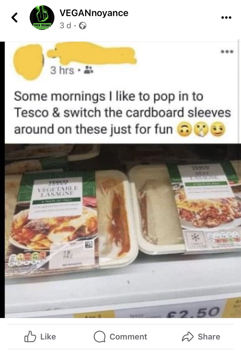 harrietpaulden's tweet photo. Hi @Tesco I am genuinely concerned about this post (and the thousands of comments) I have seen. Please could you look into changing the plastic tray to a different colour to easily identify which is which? 
#vegan #vegetarian #scared https://t.co/4Kboa5rSrX