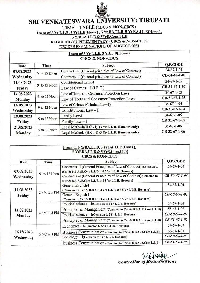 ananthalaw's tweet photo. 3/5 year LL.B I Semester Time-Table : Aug-2023 https://t.co/yRQxgKVjZZ