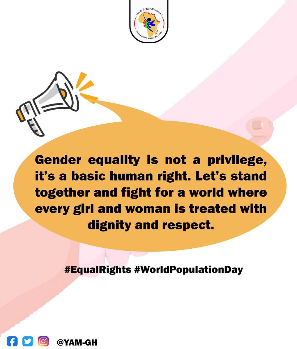 shades_tl's tweet photo. Gender equality is not a privilege, it’s a basic human right. Let’s stand together and fight for a world where every girl and woman is treated with dignity and respect. #EqualRights #WorldPopulationDay @YAM_PPFNigeria @YAMghana @UNFPAGhana @mohgovgh @MoGCSP_Ghana @TheGHAlliance https://t.co/0XGlMcAsZY