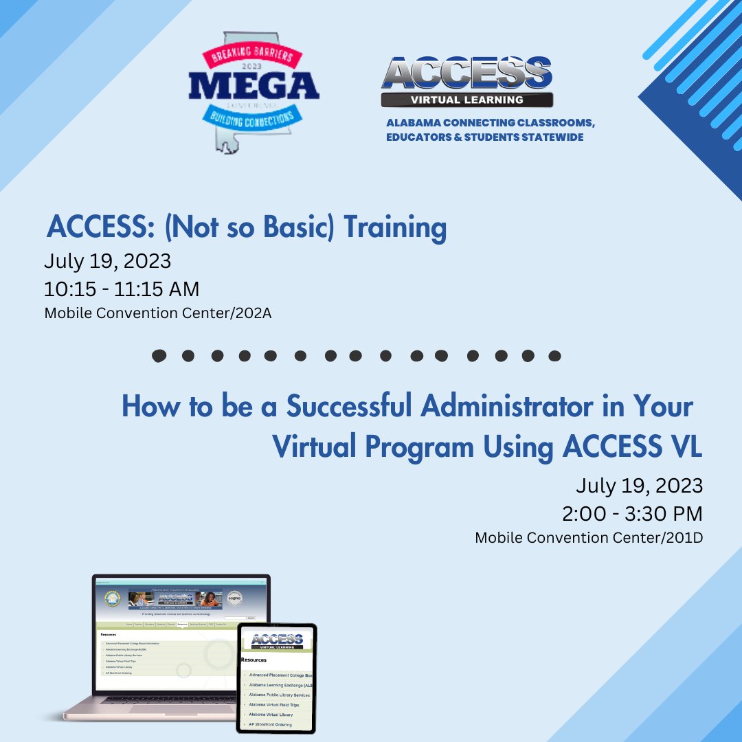 ACCESS_ALSDE's tweet image. Don&apos;t forget to visit these sessions at MEGA today!
#alsdeedtech #accessalsde