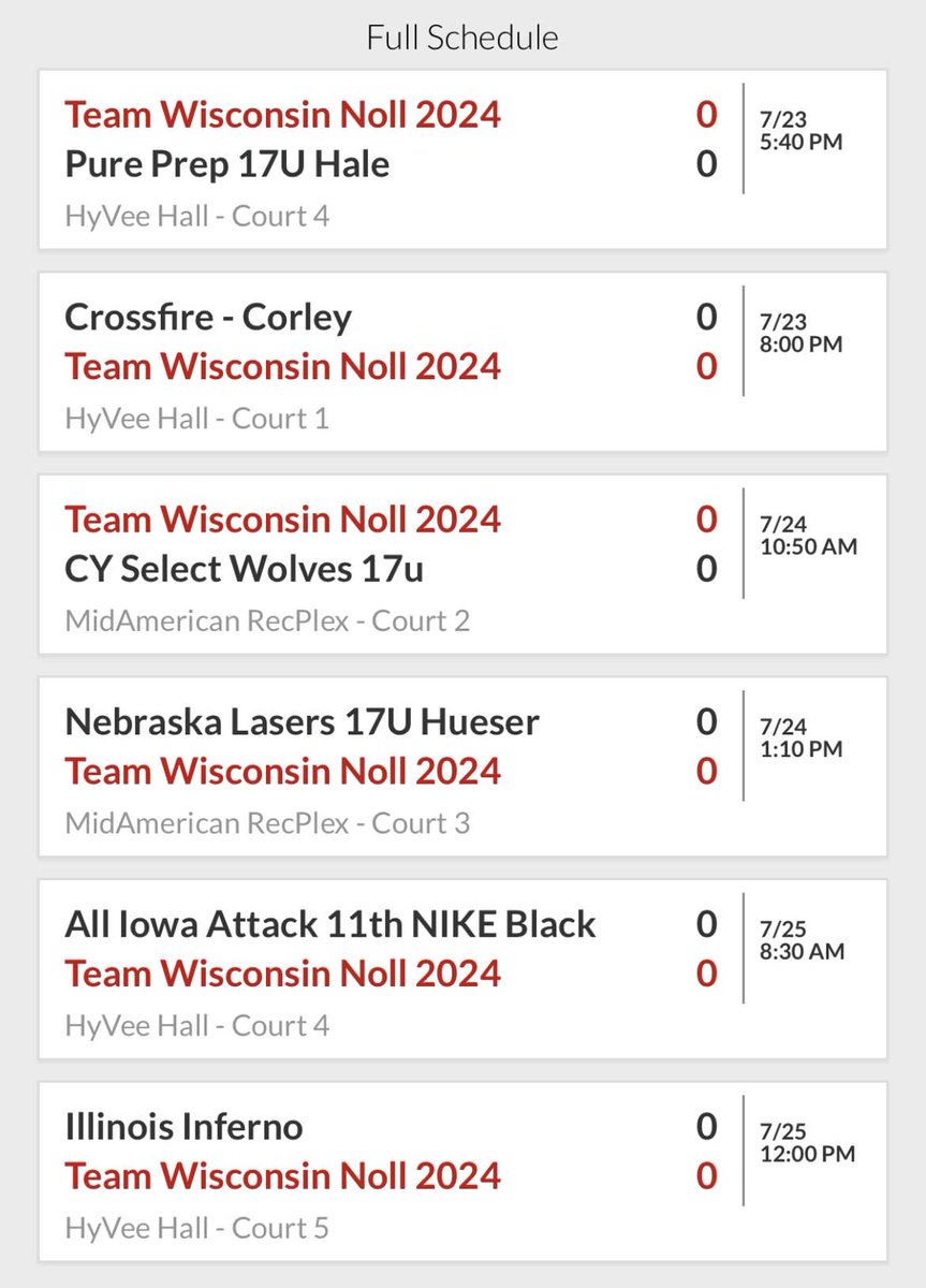 Here is my schedule for the Summer Finale in Des Moines IA, July 23-25. I am looking forward to giving it our all as a team, and being on the court one last time together! @vcteamwi @teamwinoll