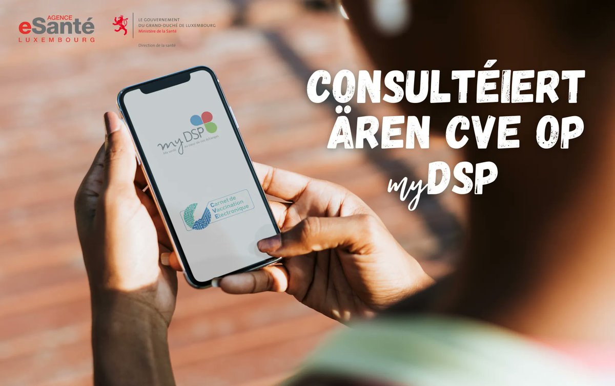 🇫🇷 Vous pouvez consulter votre CVE à tout moment et n’importe où via l’app myDSP disponible gratuitement sur App Store et Google Play

🇱🇺 Mat der mobiller App myDSP, déi Dir gratis am App Store oder op Google Play fannt, kënnt Dir iwwerall an zu all Moment op Ären CVE zougräifen