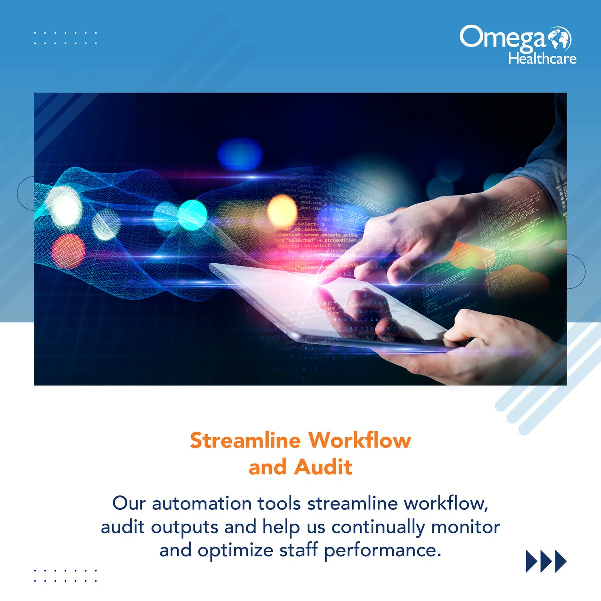 Omega_HMS's tweet image. Our innovative capabilities help clients bridge the gap to optimize financial, clinical, and administrative outcomes. Learn more: buff.ly/3CbDyvo
#ARManagement #PaymentPosting #CodingAutomation