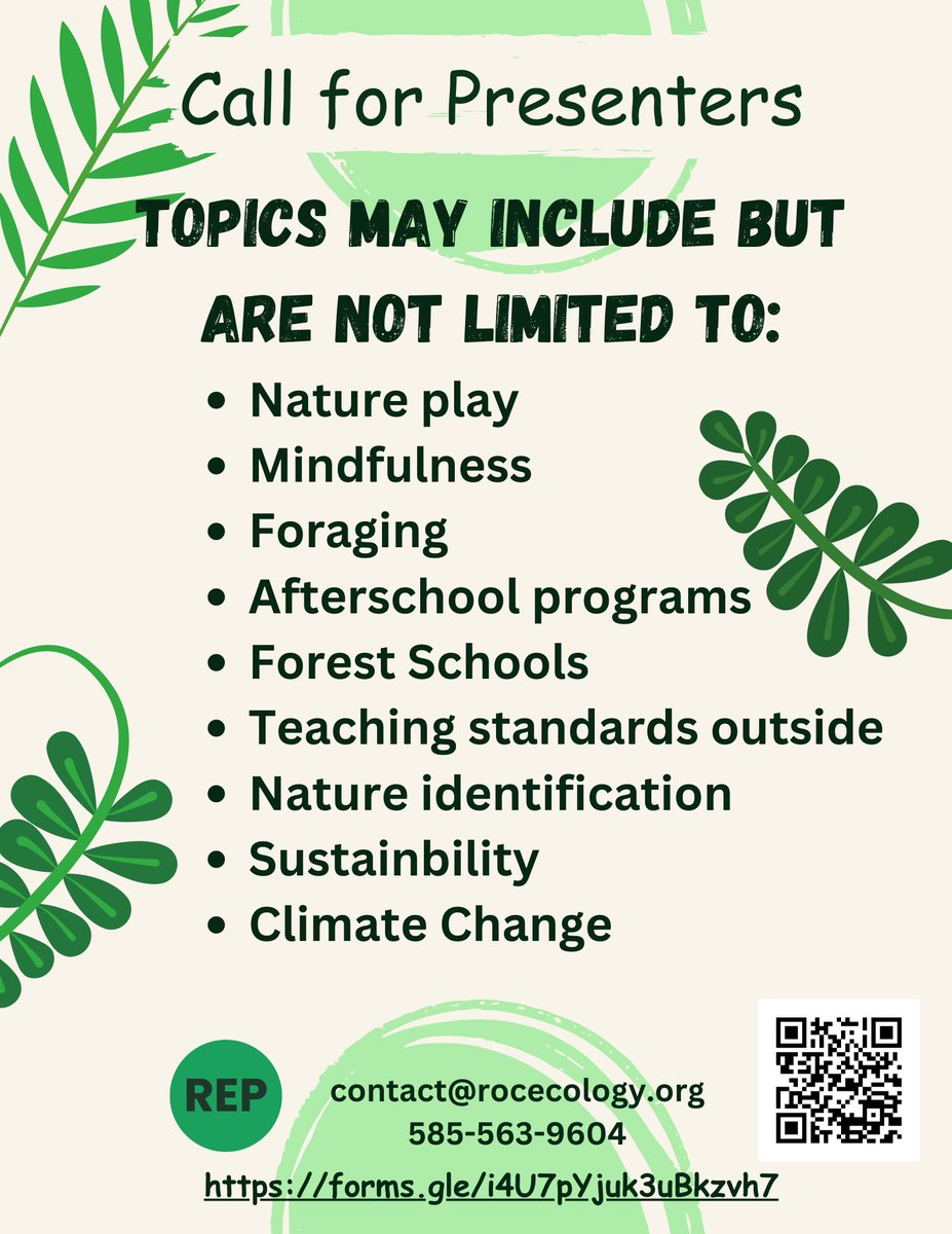 This workshop is powered by the expertise of our community. We are seeking presenters for one hour & three hour workshops. Please consider sharing what you know and do with everyone. #natureeducation #NatureBasedLearning #NBLS2023 @RCSDNYS @EarthworksCFY @ChildrenNature