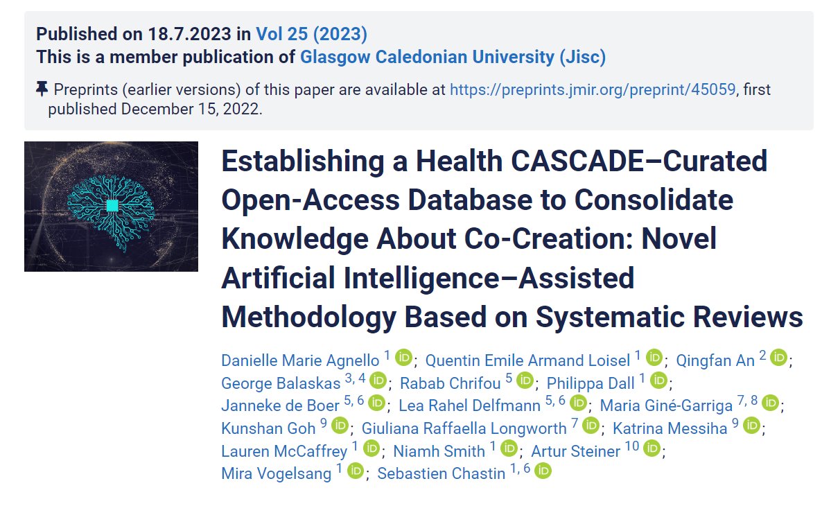 Danielle Agnello (@dannyagnello_gh) on Twitter photo Seeking clarity about co-creation? Our <a href="/jmirpub/">JMIR Publications</a> article presents a new methodology that synthesized knowledge from diverse fields into a curated database accessible to all! Find out how #AI played a crucial role in shaping this <a href="/health_cascade/">Health CASCADE</a> resource: jmir.org/2023/1/e45059 Seeking clarity about co-creation? Our <a href="/jmirpub/">JMIR Publications</a> article presents a new methodology that synthesized knowledge from diverse fields into a curated database accessible to all! Find out how #AI played a crucial role in shaping this <a href="/health_cascade/">Health CASCADE</a> resource: jmir.org/2023/1/e45059