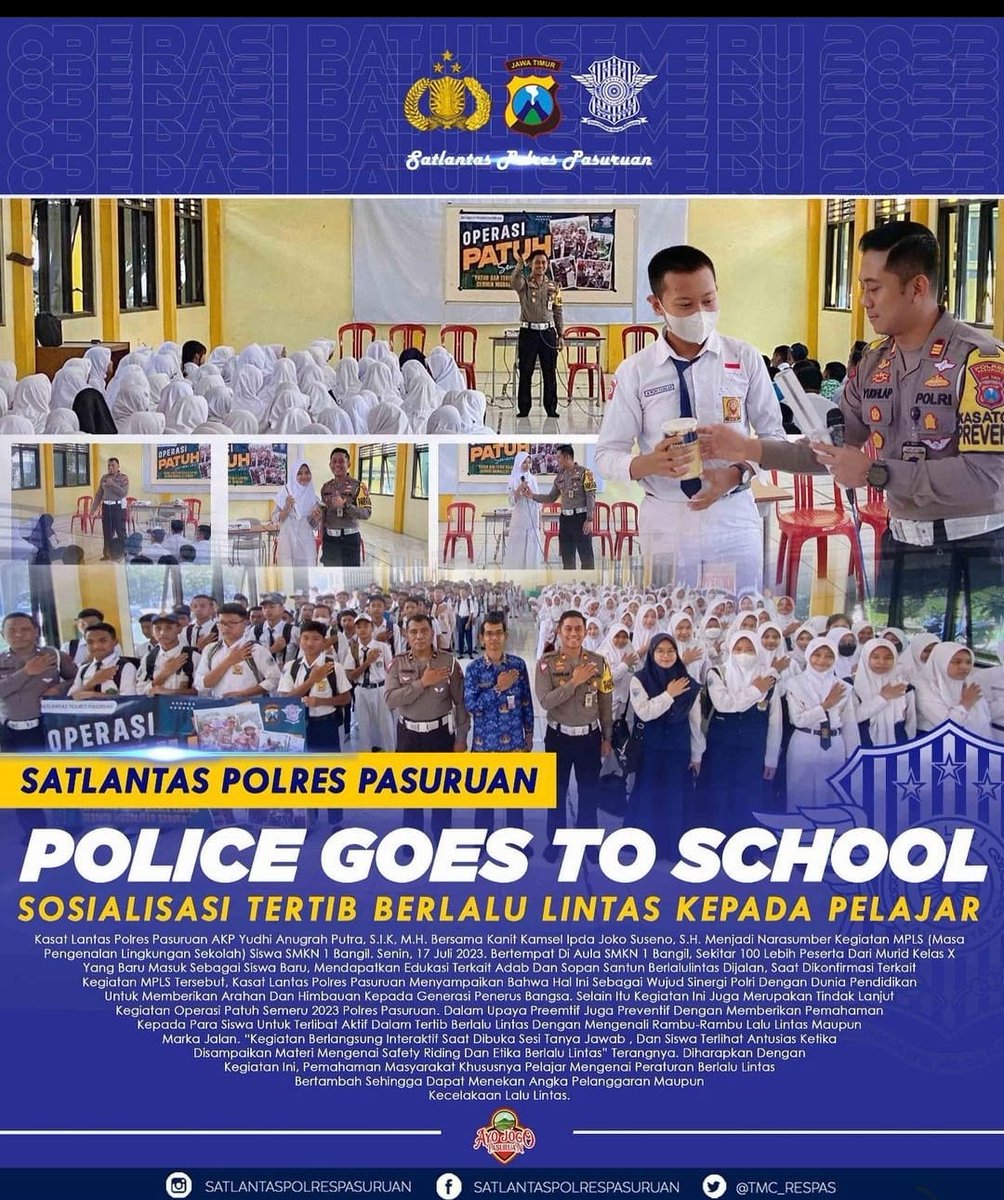 Satlantas Polres Pasuruan melaksanakan sosialisasi tertib berlalu lintas kepada pelajar di sekolah wilayah pasuruan dengan memberikan pemahaman pentingnya tertib berlalu lintas. #satlantaspasuruan #polrespasuruan #polripresisi #polantasjatim #tertibitukeren