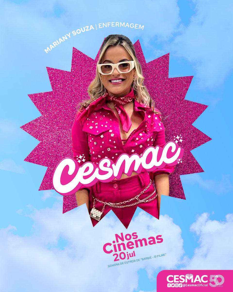 CesmacOficial's tweet photo. 🎞 Como todo filme, nós também temos pósteres! 

Na semana de estreia de #BarbieOFilme, nossas meninas estarão nos cinemas do Maceió Shopping e Parque Shopping mostrando o CESMAC como você nunca viu: no universo rosa 💗

O vídeo chega em nossas redes sociais na sexta (21/07) 🤩 https://t.co/H8LTyRiL1B