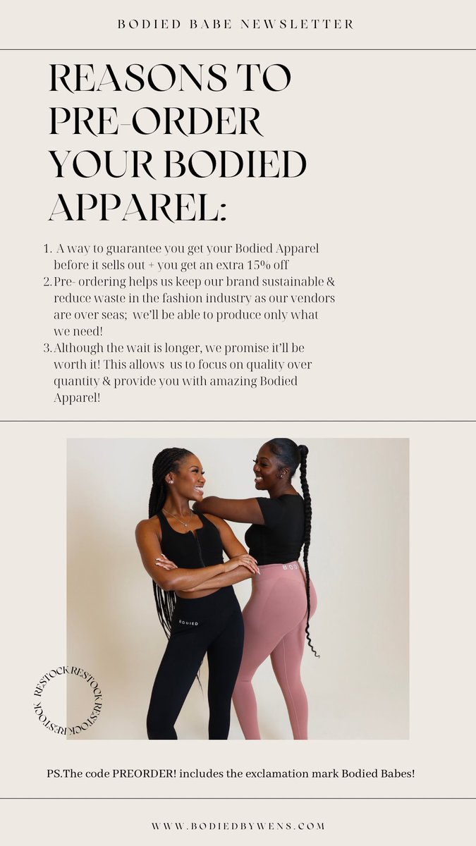 bodiedbywens's tweet image. Our Rostock is just a few days away! 

This is the perfect opportunity to try out our BEST SELLING Bodied Apparel &amp;amp; see what Bodied Babes around the world are raving about!👀⏰

Size XL is limited for this restock, so pre order now so you don’t miss out! 
Bodiedbywens.com