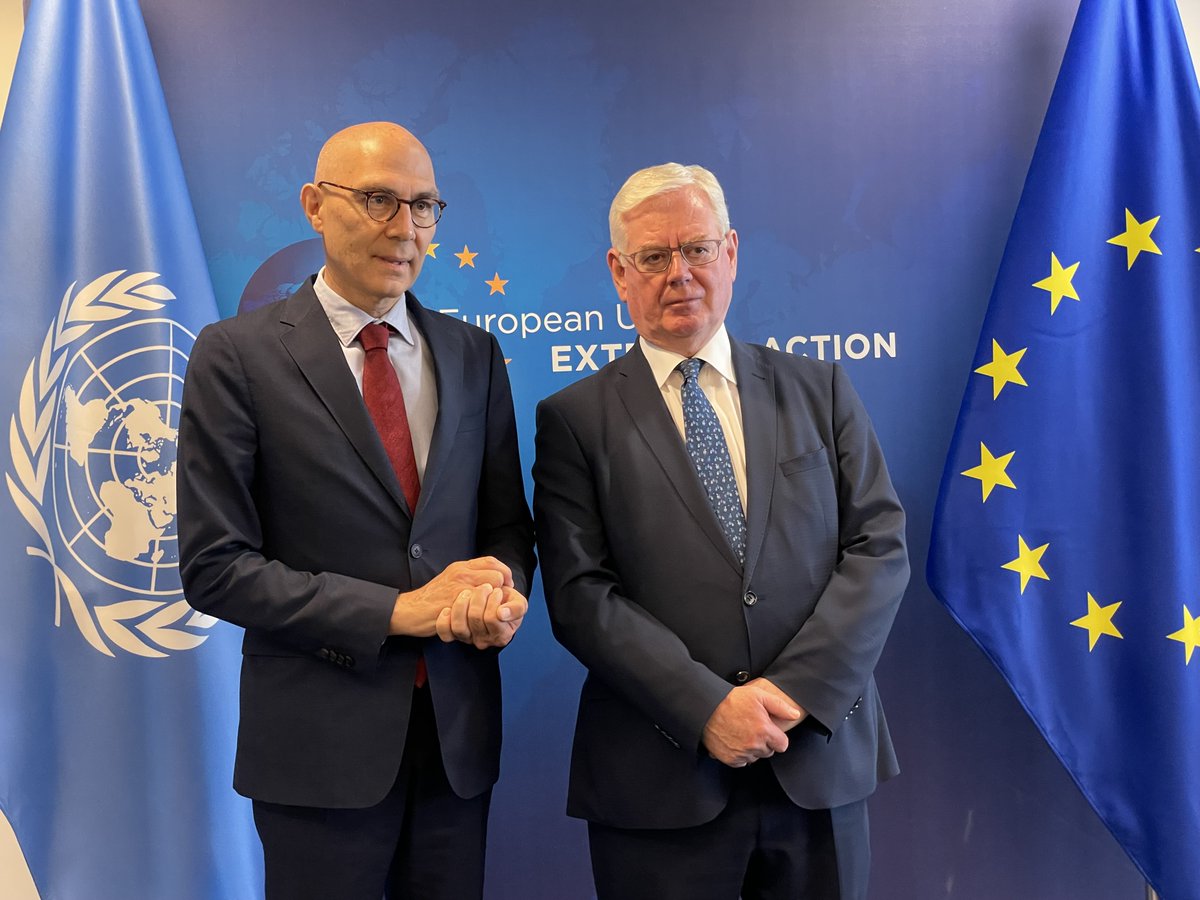 On his first official visit to Brussels #UNHumanRights chief Mr. Türk met for a Consultation on #humanrights with @eu_eeas with participation from @EURightsAgency exploring a wide range of Human Rights and geographic developments. More discussion means more informed action.