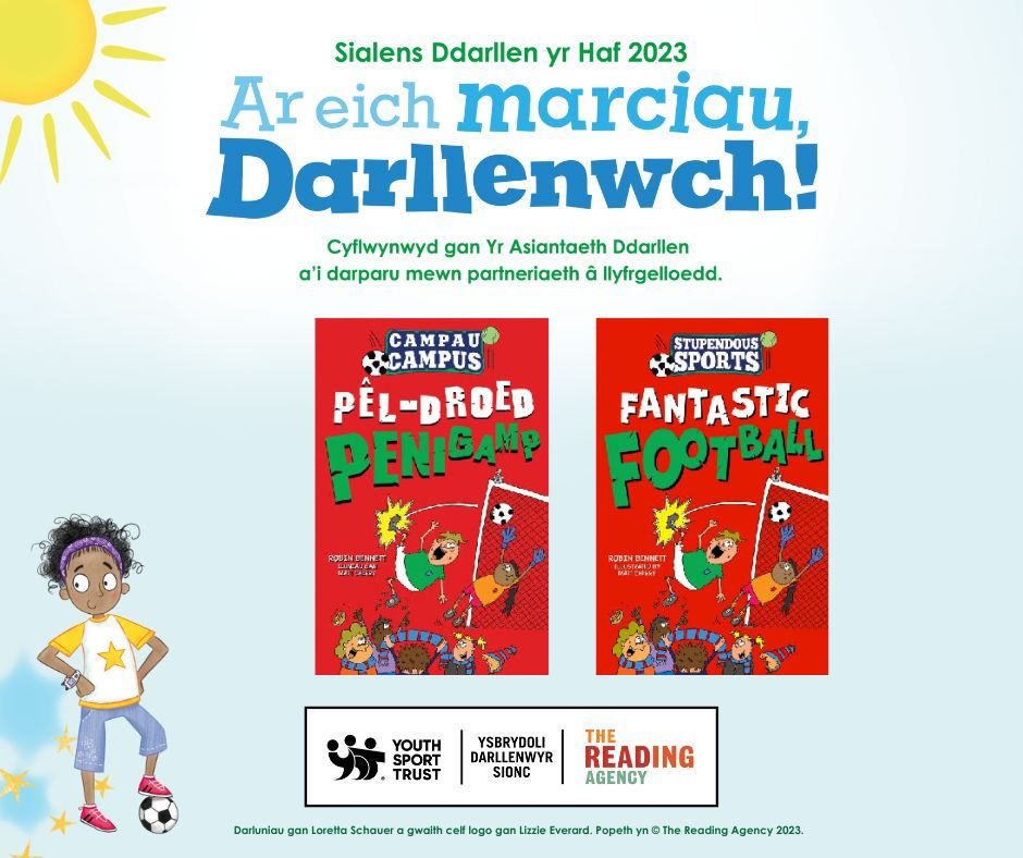 Dewch i gwrdd ag... Alesha! ⚽️☀️
Mae Alesha bob amser yn ymarfer ei sgiliau pêl-droed  ac wrth ei bodd yn chwarae mewn tîm.
Yr wythnos hon, rydym yn argymell darllen Pêl-droed Penigamp gan Robin Bennett fel teitl #SialensDdarllenyrHaf! 📚
sialensddarllenyrhaf.org.uk
