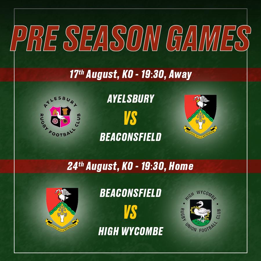 beaconsfieldrfc's tweet photo. Pre-Season fixtures are announced!
We will be travelling away to @AylesburyRFC for game 1.
Game 2 at home to @HighWycombeRUFC
It would be great to see a big turnout to support those playing!
#beaconsfield #beaconsfieldrfc #rugby #rugbyunion #neverabackwardstep #bucksrfu https://t.co/POQ8fD8yU7