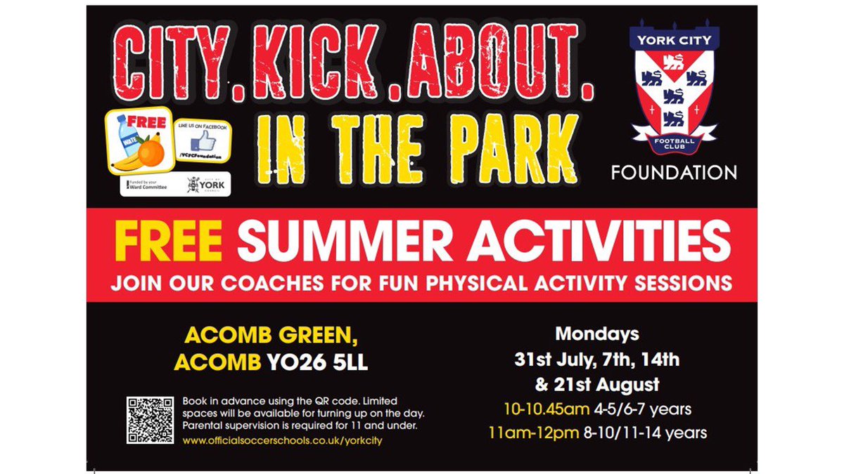 CYCWards_Westfield (@cycwards_wes) on Twitter photo Ward funded activities for young people this summer delivered by <a href="/YCFCFoundation/">York City FC Foundation</a> Ward funded activities for young people this summer delivered by <a href="/YCFCFoundation/">York City FC Foundation</a>