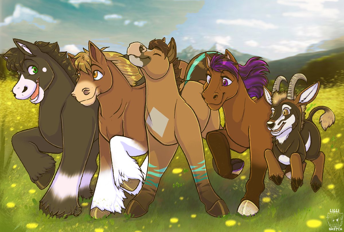 The Herd!
Super cute little group work Béla commissioned and said I could share. With her shire Traeger, Ivan, Idlewild and Hoofurs. ❤️