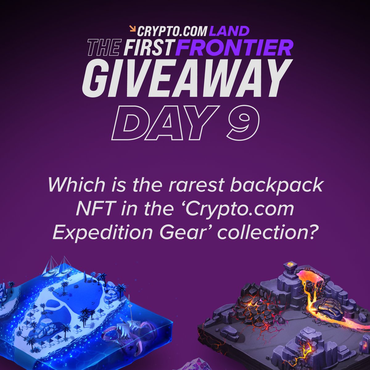 cryptocom's tweet image. Stand to win a 'Sapphire Lagoon' or 'Molten Cavern' land NFT in Day 9 of the #TFFGiveaway 🌊🌋

✔️ Quote or retweet this tweet with your answer to the question below, and tag 3️⃣ friends in it
✔️ Follow @cryptocom and @LoadedLions_CDC 
✔️ Register here: forms.gle/ZFEWGbCN7pVwrF…