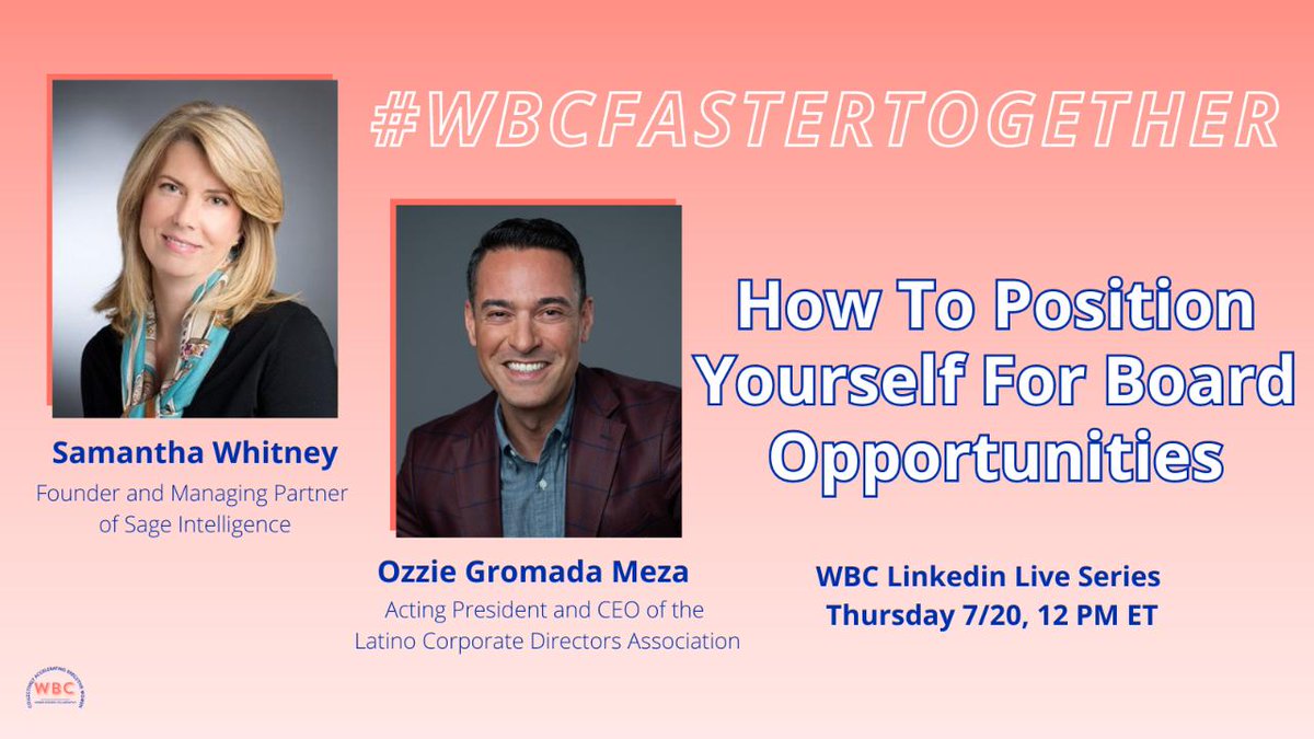Discover the secrets of talent intelligence and position yourself as the prime choice for Board of Director opportunities. Join us for an extraordinary LinkedIn Live event with Samantha Whitney and Ozzie Gromada Meza. Mark your calendars!

Register now ➡️ lnkd.in/gMUkUr5J