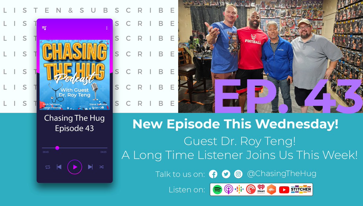 ChasingTheHug's tweet image. On this weeks episode, we invited our guest Dr. Roy Teng to come and talk with us about his love for Spartan racing, thoughts on wrestling, and more!
Listen on Spotify, Apple Podcasts, Castbox, PocketCasts, IHeartRadio, Stitcher, &amp;amp; Google Podcasts.
podcasters.spotify.com/pod/show/chasi…