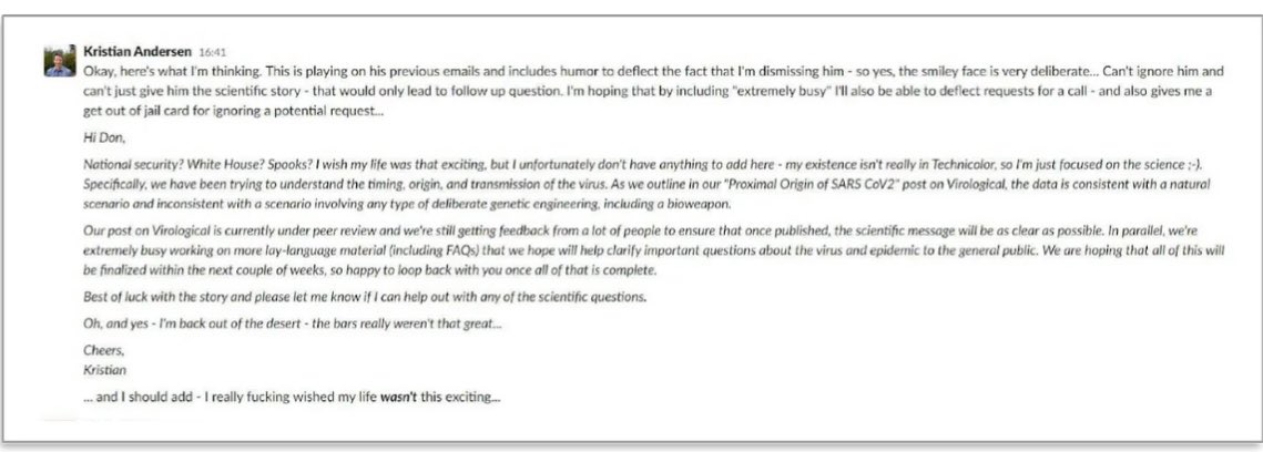 JamieMetzl's tweet image. While the @nytimes was blindly and unquestioningly following the lead of the Proximal Origin authors re #COVID19 origins, those scientists were scheming to manipulate NYT coverage. It’s time for the NYT to review its disastrous coverage of the pandemic origins issue.