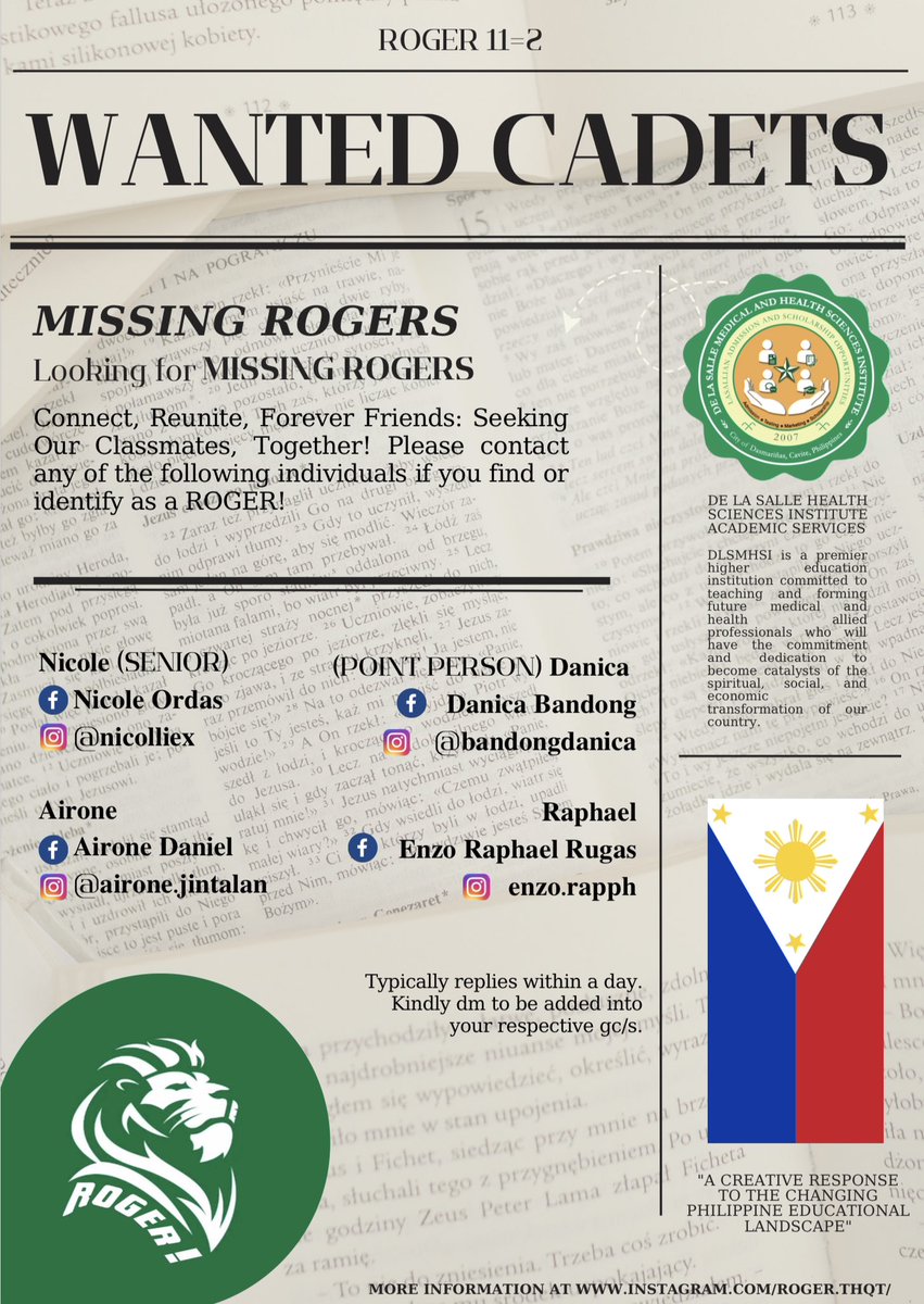 bnldonthegrid's tweet photo. Paging fellow rogers, do you copy?

If you are a newly appointed 11-2 Br. Roger, a DLSMHSI student, you are welcome to join our platoon; please reach out to our dispatchers indicated below. 

Over and out,
Rogers💚🛡

Keywords:
DLSMHSI | DLSHSI | SHSSHS | HSI | ROGER https://t.co/ygxmqlmgvG