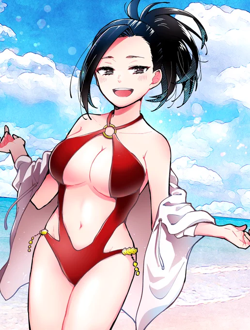 「今日のために新調した水着ですの!いかがでしょうか?」 #八百万百水着セレクション2023 #ヤオモモ #八百万百