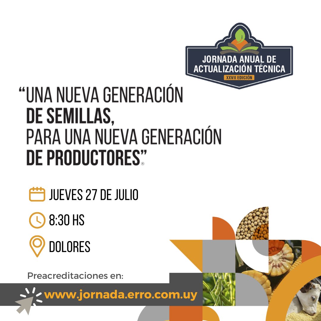 BarracaErro's tweet photo. 📆Este 27 de JULIO, nos volvemos a encontrar en la XXVII JORNADA ANUAL DE ACTUALIZACIÓN TÉCNICA de Barraca Erro.
⏰ 8:30 hs en nuestro Edificio Corporativo en Dolores - Soriano
👉Preinscribite en https://t.co/2GsT7A5IuJ y participá de los sorteos.
TE ESPERAMOS ! https://t.co/UK4OhaFIhU
