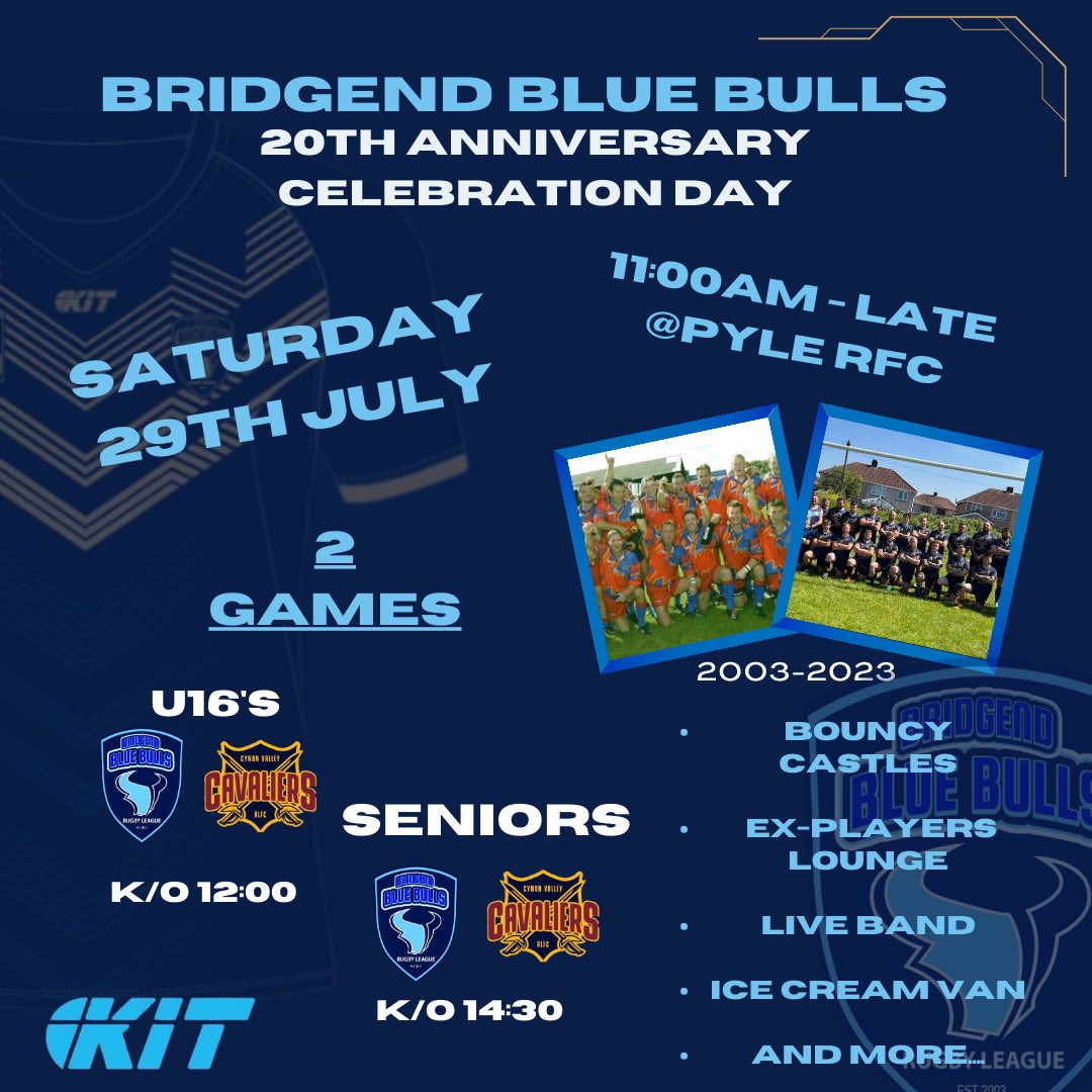 Save the date! On Saturday the 29th of July the Bulls will be hosting a 20th anniversary celebration day for all. With 2 games, activities, team photos and more,  we invite everyone and their families to come and celebrate with us. 

#bluebulls20