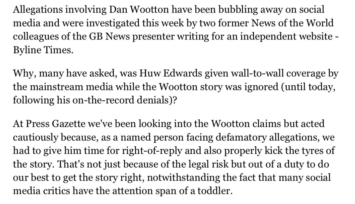 Not just @BylineTimes and the Guardian which had been separately investigating the #DanWooton story before this week. Press Gazette had been too #DanWootonExposed