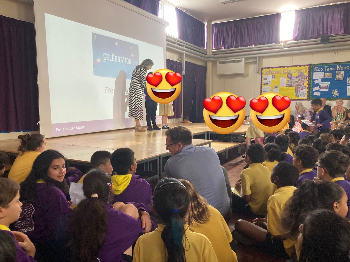 And so the ‘celebrations’ begin for @HeadLHS leaving assembly. Spot him joining in on the floor - typically child-centred 🥰🥰🥰! Tissues at the ready around the hall…😭@LHS_Watford @