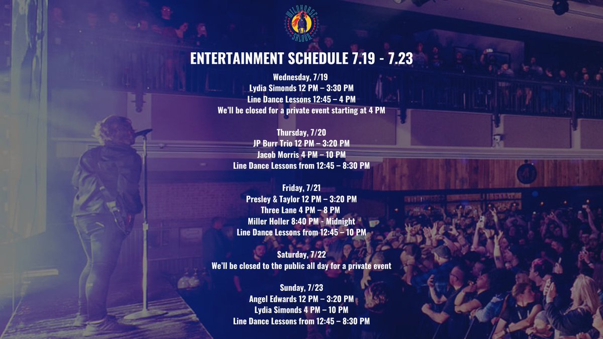 Entertainment and Line Dance Schedule at The Wildhorse Saloon 7.19 - 7.23 #nashville #nashvillelivemusic