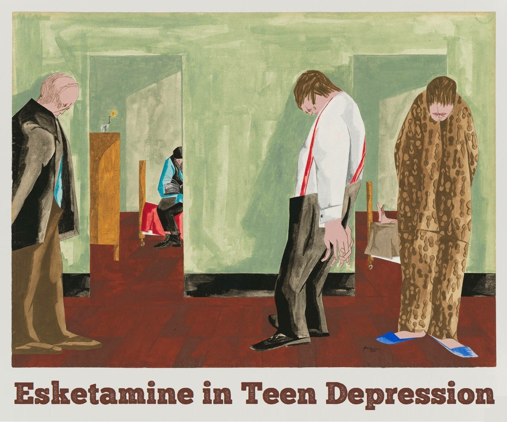 chrisaikenmd's tweet image. Just published: The first RCT of esketamine in adolescents, showing positive results in hospitalized #depression with suicidality, n=54
pubmed.ncbi.nlm.nih.gov/37414272/

#ketamine has a few studies in teens

[Art Jacob Lawrence, Depression]
#psychiatry #clinicaltrials
